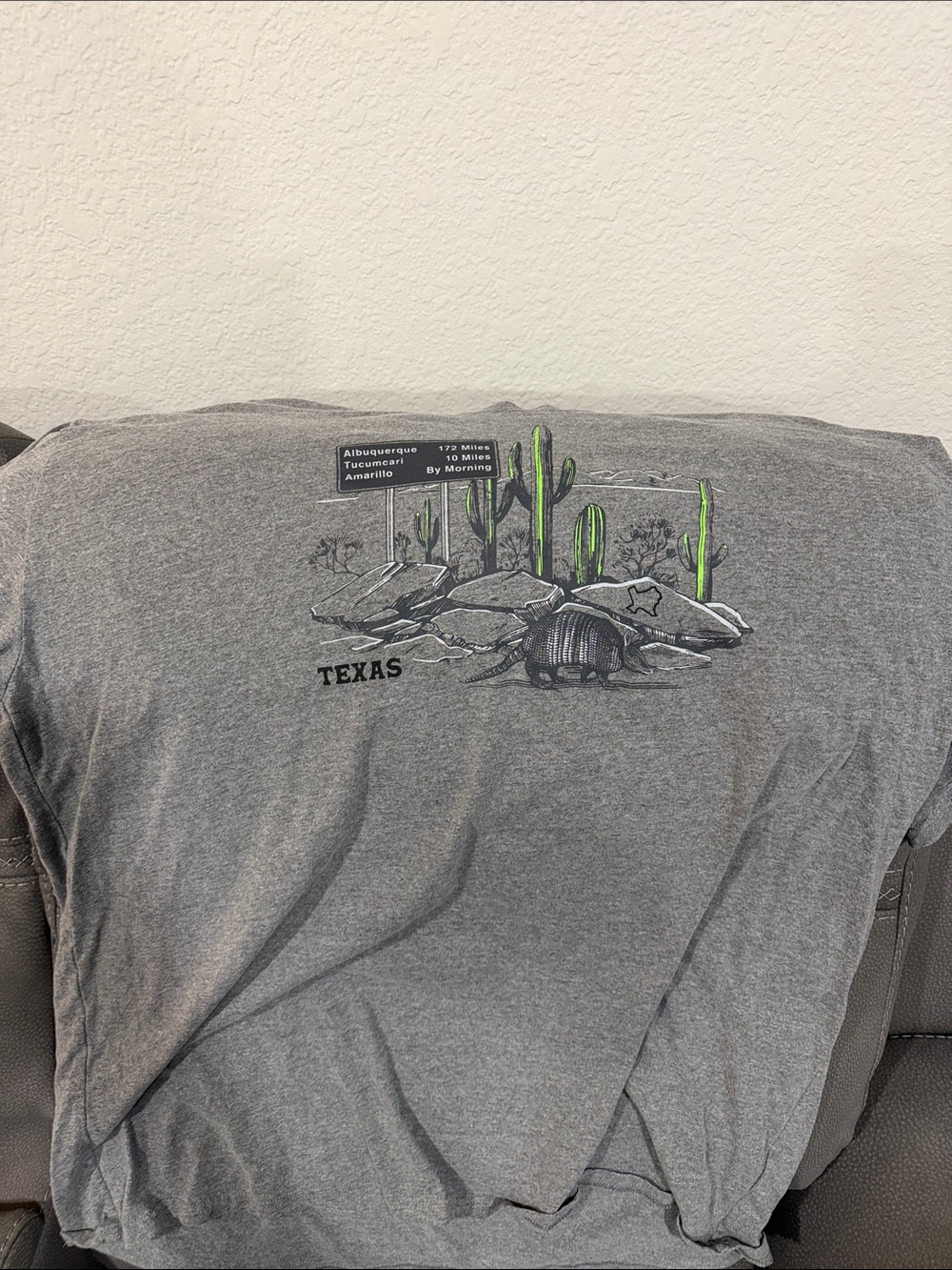 Gray Texas Desert Graphic Tee with Neon Green Cactus